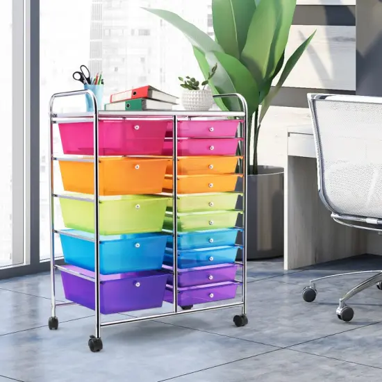 15-Drawers Multi-Use Rolling Storage Organizer Cart with Chrome Finish Steel Frame Perfect for Any Room Clear Multicolor {4}
