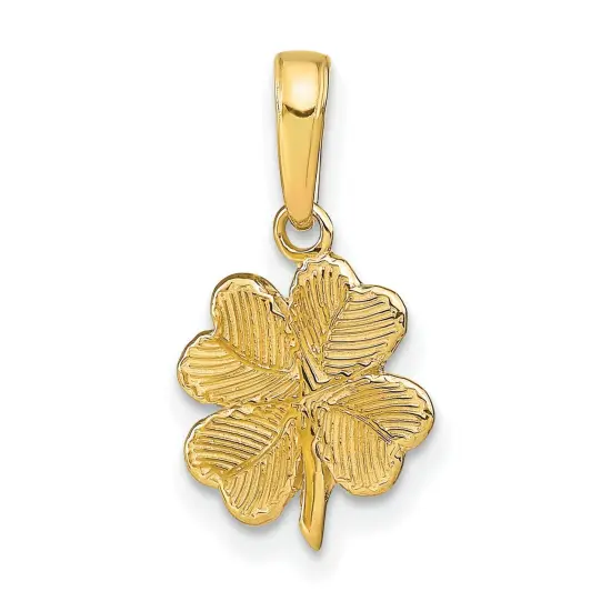 14K Gold Polished & Textured 4-Leaf Clover Pendant Charm Jewelry 13 x 10 mm {1}