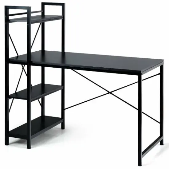 47.5 Inch Writing Study Computer Desk with 4-Tier Shelves Black {1}