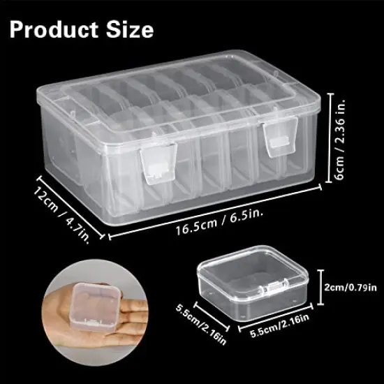Small Bead Organizers, 15 Pieces Plastic Storage Cases Mini Clear Bead Storage Containers Transparent Boxes with Hinged Lid and Rectangle Clear Craft Supply Case {4}
