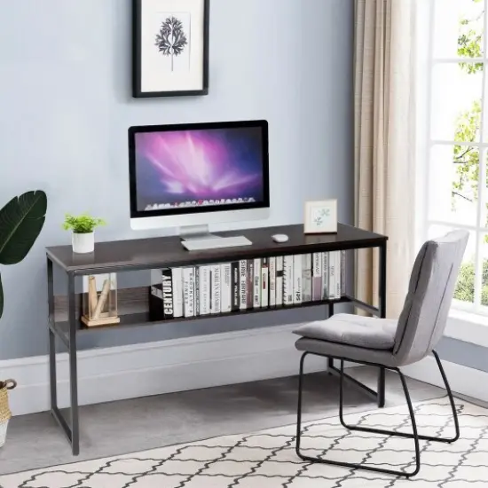 55-Inch Computer Writing Table Workstation with Bookshelf Perfect for Home or Office Espresso {6}