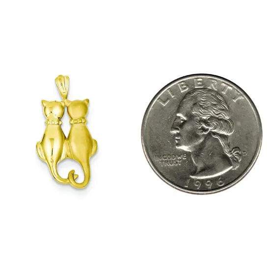 14K Yellow Gold Cats Pendant Charm Kitty Jewelry New 0.96"X 0.5" 24.4mm x 12.6mm {2}