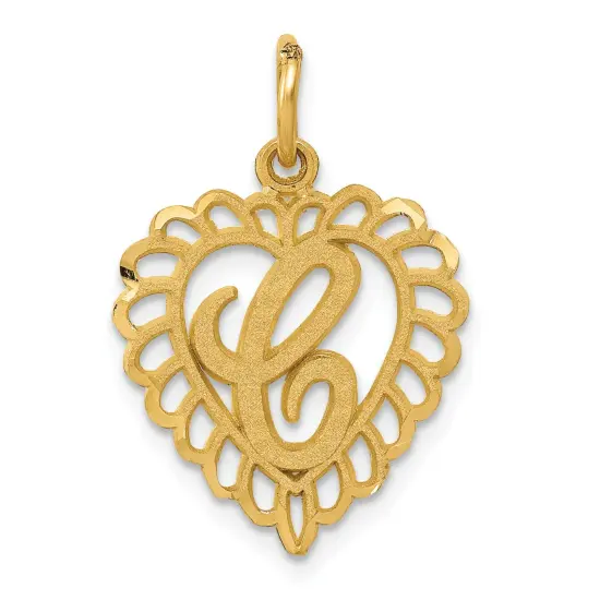 14K Yellow Gold Initial Letter C Heart Charm Pendant 23 X 15mm Jewerly {1}