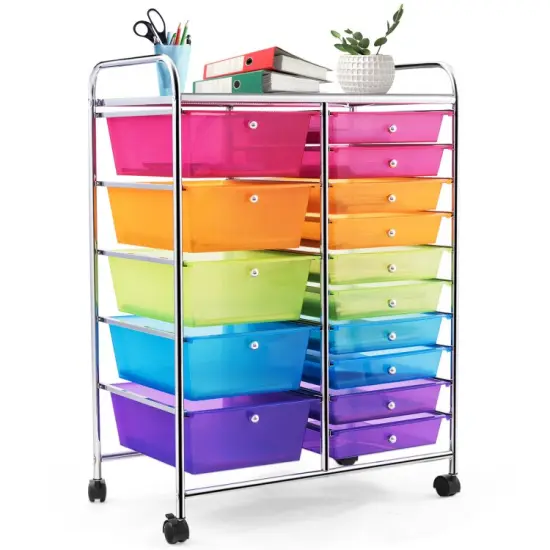 15-Drawers Multi-Use Rolling Storage Organizer Cart with Chrome Finish Steel Frame Perfect for Any Room Multicolor {8}