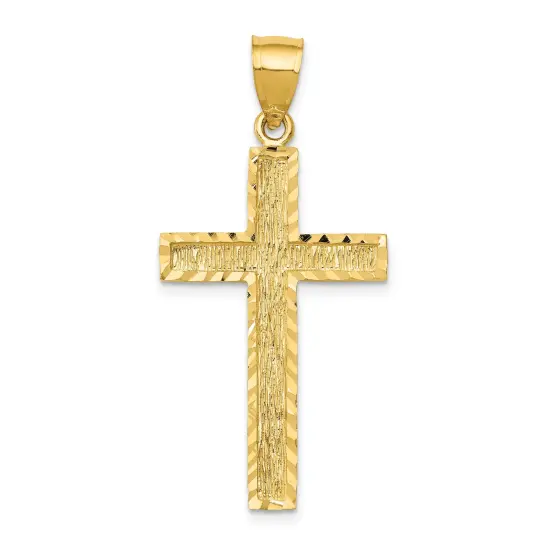 14K Gold Diamond Cut Cross Pendant Charm Jewelry 41 x 20mm {1}