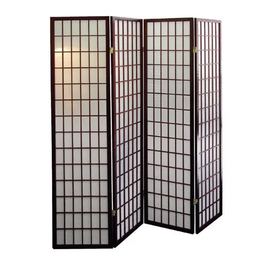 70" Tall 4-Panel Screen / Room Divider, Japanese Style with Cherry finish {1}