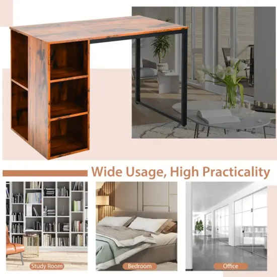 Computer Desk with 5 Side Shelves and Metal Frame Rustic Brown {5}