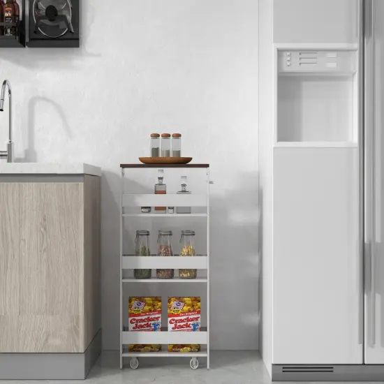 Mobile Rolling Cart with 3-Tier Storage Shelves Rack on Wheels for Kitchen or Bathroom White {3}