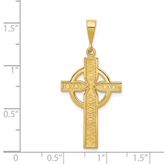 14K Yellow Gold Celtic Cross Charm Pendant Jewelry 32mm x 11mm {2}