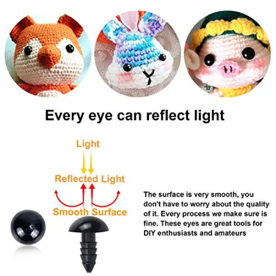 500 Pieces 6-12MM Black Plastic Safety Eyes with Washers for Crochet Animal Crafts Doll Making Supplier Bulk (4 Sizes) {4}