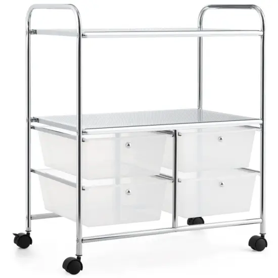 4-Drawer Utility Cart with Locking Wheels and Handles Mobile Storage Shelf for Kitchen and Bathroom Salon Clear {8}