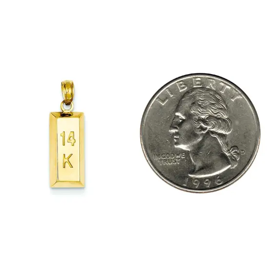14K Yellow Gold 3D "14k Gold Bar" Charm Pendant Jewelry 22mm x 7mm {2}