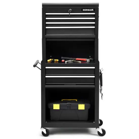 3 in 1 Design 6-Drawer Tool Heightening Chest Cabinet with 360&deg; Swivel Casters Black {6}