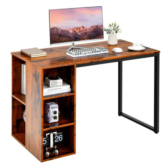 Computer Desk with 5 Side Shelves and Metal Frame Natural {8}