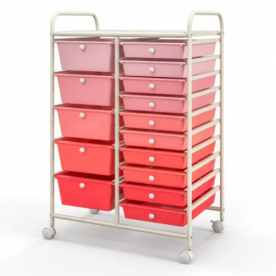 15-Drawers Multi-Use Rolling Storage Organizer Cart with Chrome Finish Steel Frame Perfect for Any Room Gradient Pink {1}