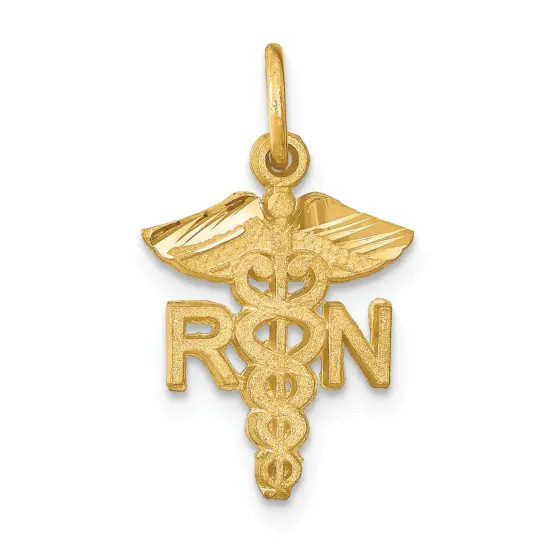 14K Gold RN Caduses Charm Nurse Pendant FindingKing {1}