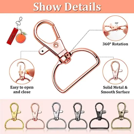 Keychain Bulk with Key Chain Swivel Hook D Rings and Slide Buckles for Handbag Purse Hardware Craft (1 Inch) {6}