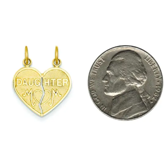 14K Gold Mom & Daughter Breakable Heart Charm Pendant Jewerly 23mm x 18mm {2}