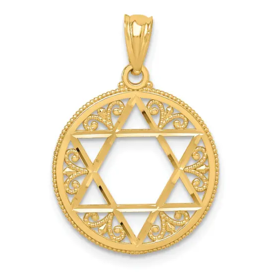 14K Yellow Gold Filigree Star of David Pendant Charm Jewerly 24mm x 17mm {1}
