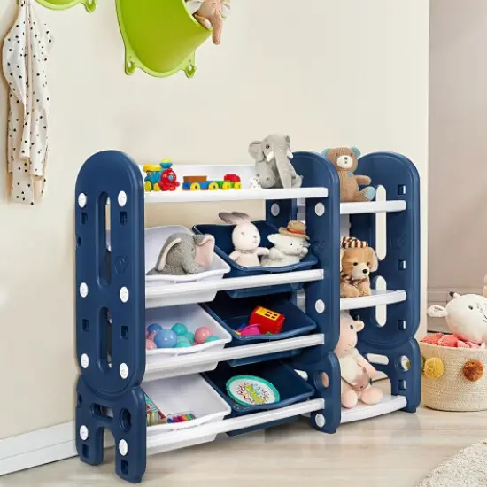 Kids Toy Storage Organizer with Bins and Multi-Layer Shelf for Bedroom Playroom Blue {2}