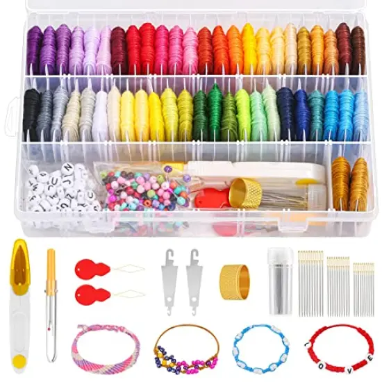 488 Pcs String Bracelet Making Kit, Friendship Bracelet String Kit with 50 Skeins Embroidery Floss Cross Stitch Thread, 400Pcs Friendship Bracelet Beads, 37Pcs Embroidery Tools and Storage Box {1}