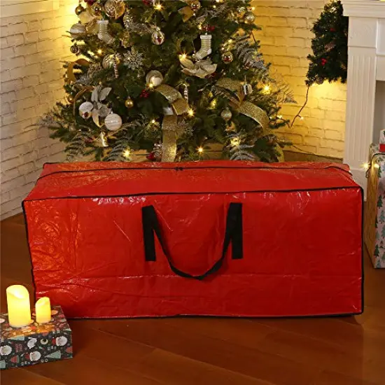 Christmas Tree Storage Bag - Fits Up to 7.5 ft Holiday Xmas Disassembled Trees with Durable Reinforced Handles & Dual Zipper - Waterproof Material Protects from Dust,Moisture(Red) {3}