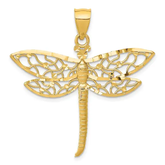 14K Gold Diamond Cut Dragonfly Charm Pendant Jewelry 37 x 38.5 mm {1}
