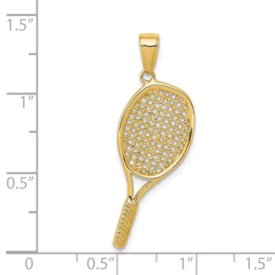 14K Yellow Gold 3D Tennis Racquet Charm Sports Pendant Jewerly 30mm x 20mm {5}