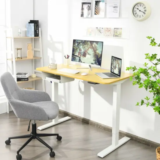 48 Inches Electric Standing Height Adjustable Computer Desk with USB Port and Cable Management tray Natural {6}