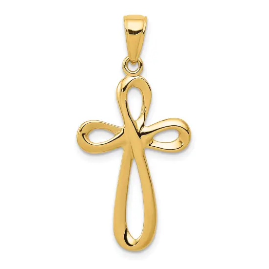 14K Yellow Gold Cross Pendant Charm Religious Jewerly 34mm x 16mm {1}