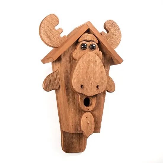 Brookside Woodworks Amish-Made Pine Mounted Moose Wild Birdhouse Stained Wood {1}