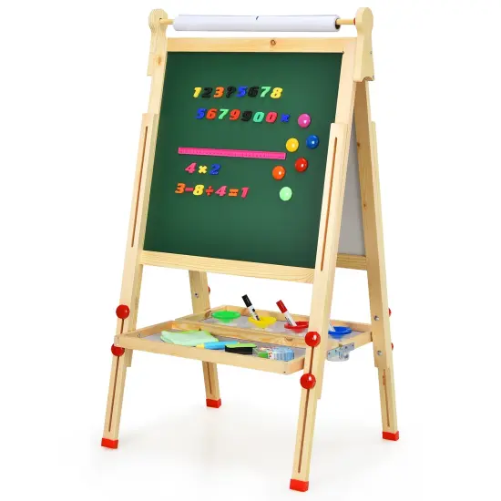 Kids Art Easel with Paper Roll Double-Sided Regulable Drawing Easel Plank {5}