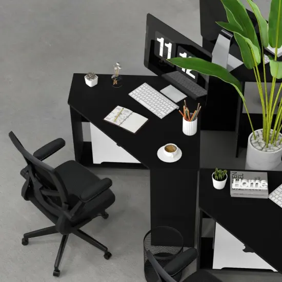 Corner Computer Desk Triangle Writing Workstation with Storage Shelf Black {4}