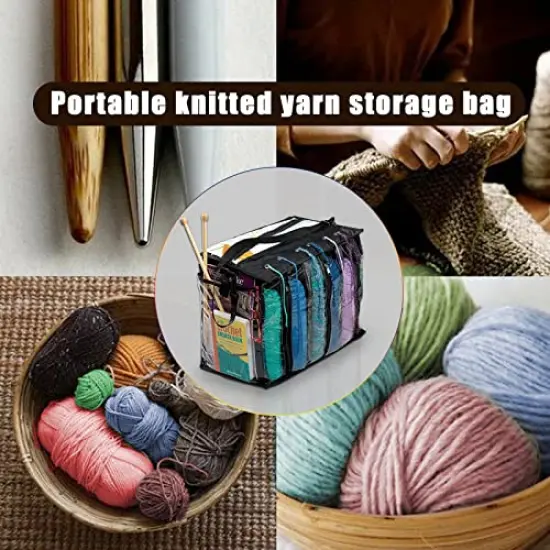 Knitting Organizer Portable Knitting Yarn Storage Bag With Multiple Pockets, Individual Compartments, Carrying Shoulder Strap - Clear Plastic Tote Bag For Needles, Crochets & Threads {3}