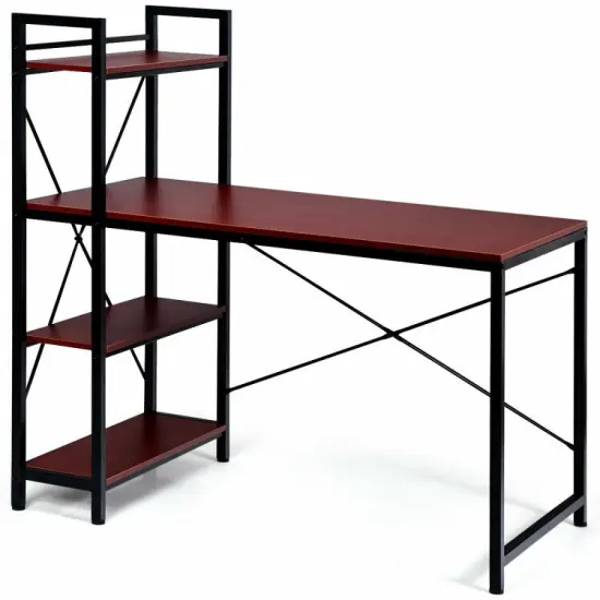 47.5 Inch Writing Study Computer Desk with 4-Tier Shelves Black {9}
