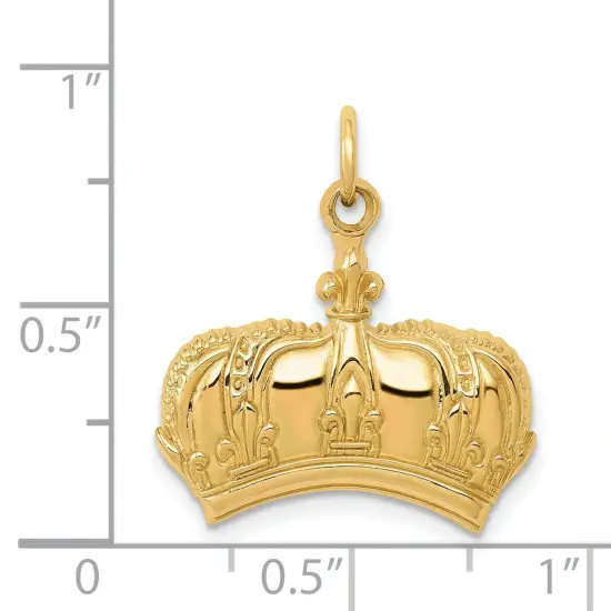 14K Gold Fleur De Lis Crown Charm Pendant Jewelry 20 x 20 {2}
