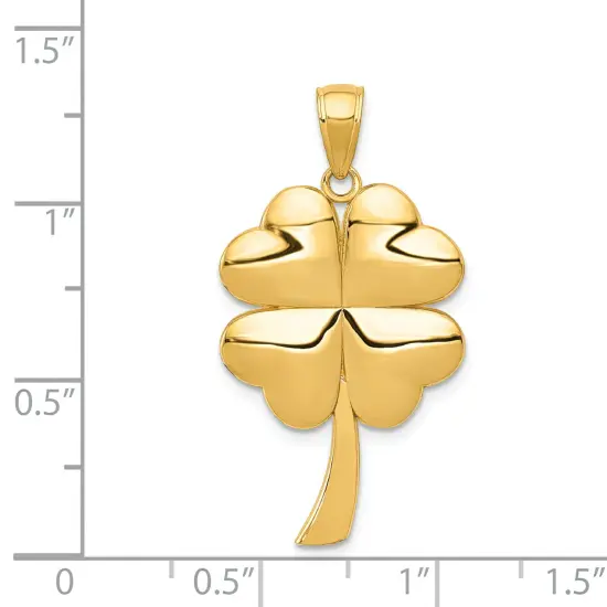 14K Yellow Gold 4 Leaf Clover Charm Good Luck Pendant Jewerly 30mm x 18mm {2}