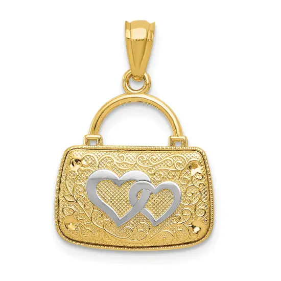 14K Two Tone Gold Reversible Heart Handbag Pendant Charm Jewelry 21 x 15 mm {4}