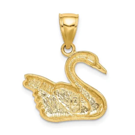 14K Gold Diamond Cut Swan Pendant Charm Jewelry 22.5mm x 18.5mm {3}