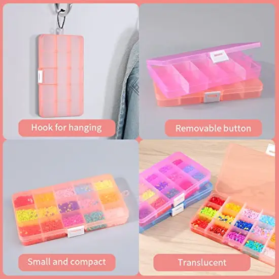 4 PCK Jewelry Organizer, SMALL Plastic Jewelry Box(15 grids) with Movable Dividers Earring Storage Containers, Size 6.9&times;3.9&times;0.9in {4}