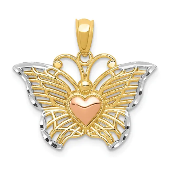 14K Tri Color Gold Butterfly Heart Charm FindingKing Jewerly 19mm x 21mm {1}