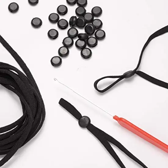 120 PCS Black and White Adjustable Soft Elastic String Cords Buckle Adjuster with 2 pcs Crochet Hook,Suitable for All Different Sizes of mask Straps Bands (1/8,1/5,1/4,5/8 Straps) {5}