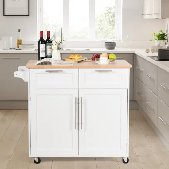 Heavy Duty Rolling Kitchen Cart with Tower Holder and Drawer White {2}