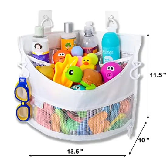 Mesh Bath Toy Holder Organizer &ndash; The Perfect Corner Bathtub Toy Storage & Bathroom or Shower Caddy &ndash; This Multi-use Net Bag Makes Baby Bath Toy Storage Easy &ndash; For Kids & Toddlers {1}