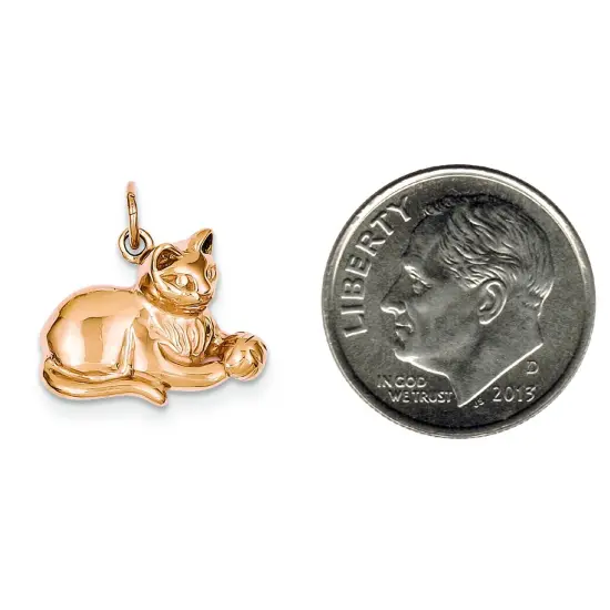 14K Gold Rose Gold Polished Cat Charm Jewelry 18mm x 18mm {2}
