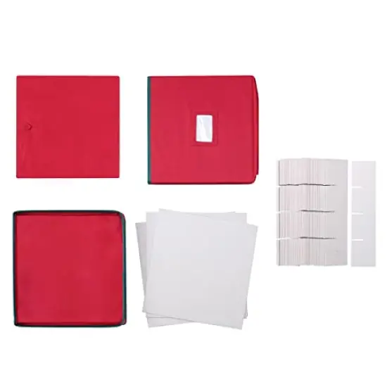 Christmas Box with Adjustable Dividers and Lid Ornaments Storage, Red {4}