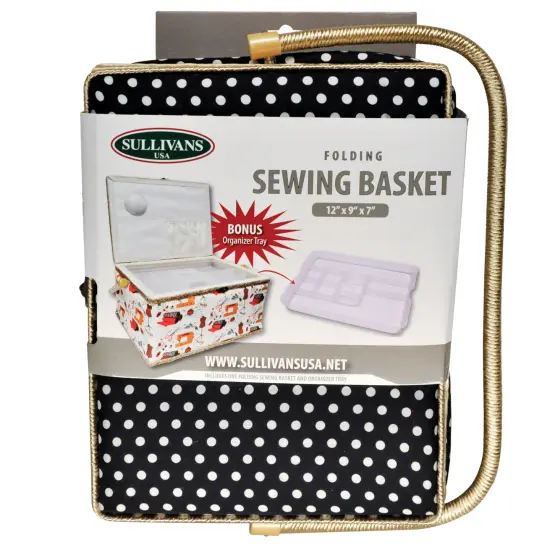 Folding Sewing Basket Dots - black/white {5}