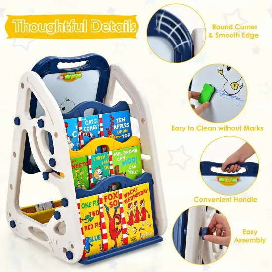 3-in-1 Kids Art Easel Double-Sided Tabletop Easel with Art Accessories Blue {3}