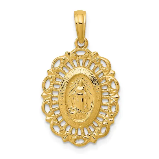 14K Gold Oval Miraculous Medal Pendant Charm Jewelry 26 x 15 mm {1}