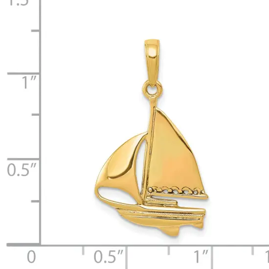 14K Gold Sailboat Pendant Charm Jewelry 28 x 16 mm {2}